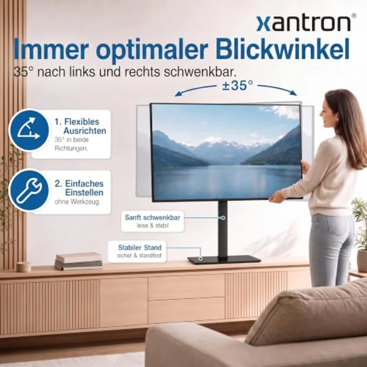 Xantron PREMIUM-TVS02, höhenverstellbarer TV Standfuß 37–75 Zoll, schwenkbar, für optimale Ergonomie – Bild 7