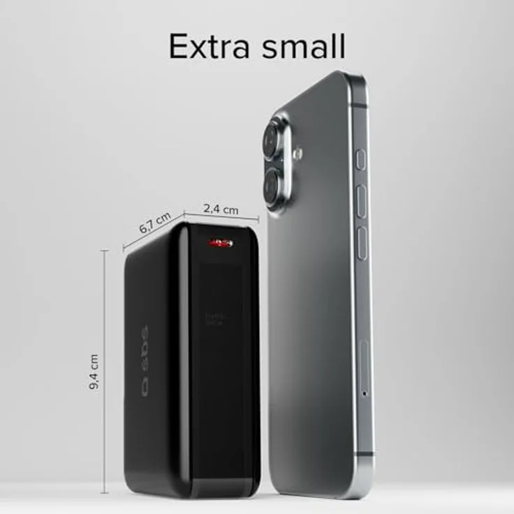 SBS NanoTube PowerBank HD, 20.000 mAh, 65 W Power Delivery, USB-C, tragbares Reiseladegerät, kompaktes Design, Schwarz – Bild 2