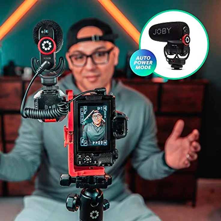 JOBY Wavo Plus, Vlogging-Mikrofon für Kameras, Super-Nierenmikrofon mit Live-Audioüberwachung, Hochpassfilter, Auto-Power-Modus, LED-Batteriestatus, Mikrofon für Kompaktkameras – Bild 3