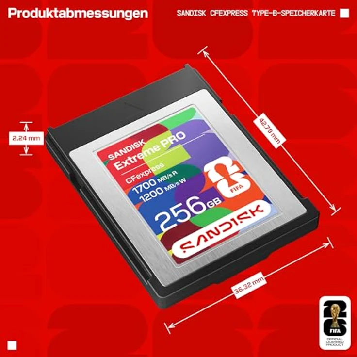 SanDisk Extreme PRO CFexpress Type B, 256 GB, 1700 MB/s Lesegeschwindigkeit, 1200 MB/s Schreibgeschwindigkeit, tropfsicher, Schwarz, Silber – Bild 3