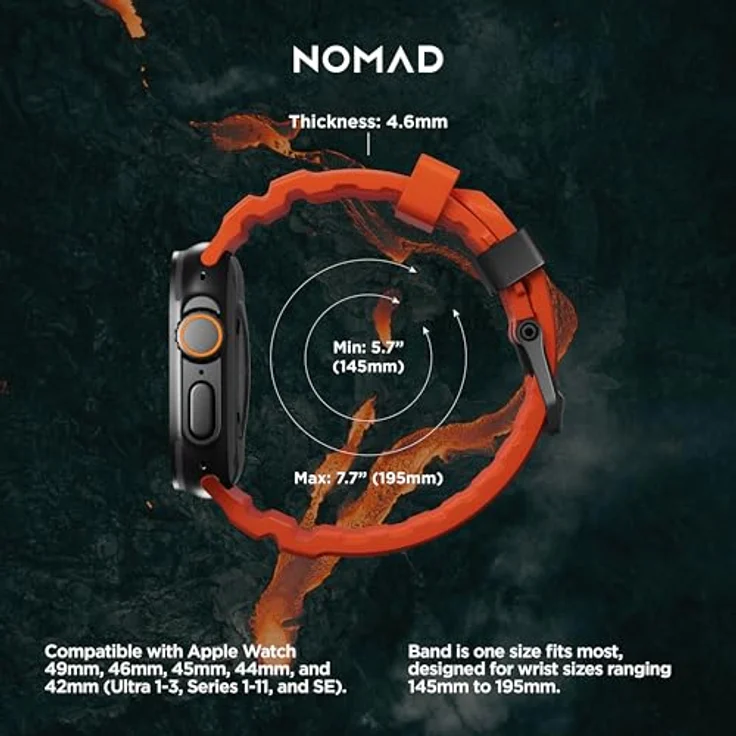 NOMAD Rocky Point Band für Apple Watch 42/44/45/49 mm, leichtes und waterfestes Uhrenarmband mit Magma Connector in Schwarz – Bild 4