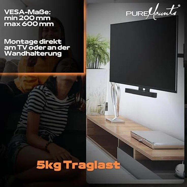 PureMounts PM-SOM-080 Halterung zur direkten Montage am TV, kompatibel mit SONOS BEAM Soundbar, Traglast: 5kg, schwarz – Bild 4