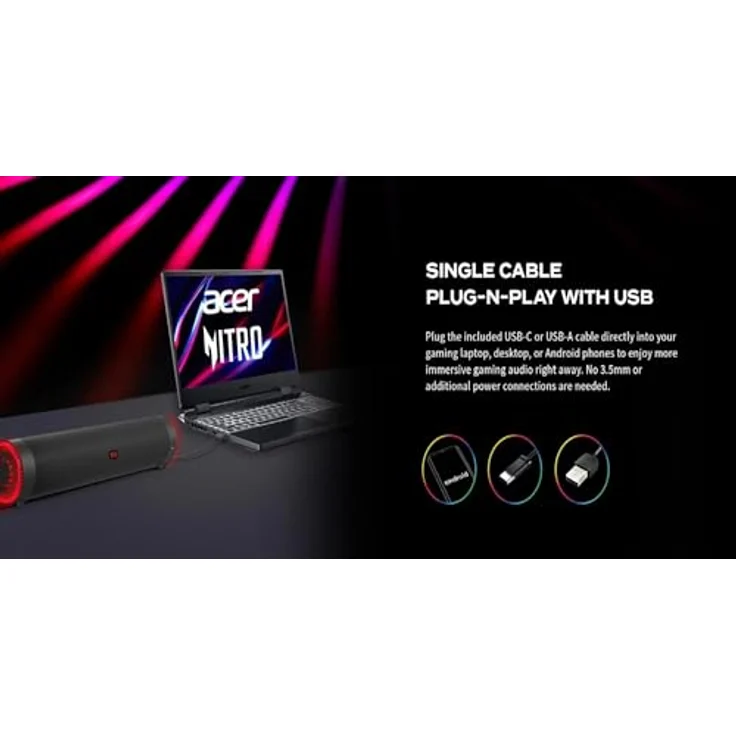 Acer Nitro Gaming Soundbar (GP.SPK11.00A), 10 W, 2.0 Kanal, RGB-Beleuchtung, Schwarz – Bild 3
