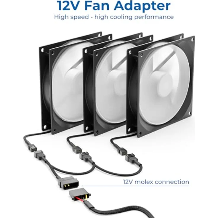 deleyCON 20cm 4-Pin Molex 12V auf 3x3-Pin Lüfterkabel - Lüfteradapter Schwarz, flexible 20cm Verlängerungskabel – Bild 2
