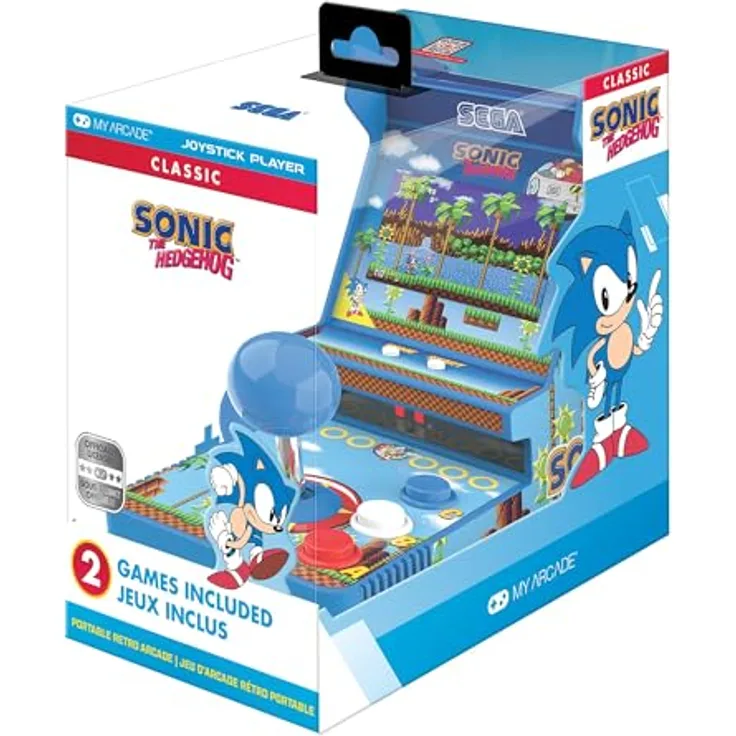 ATARI Joystick Player Sonic The Hedgehog, blauer Joystick mit 3,5 Zoll Bildschirm und 4 Batterien