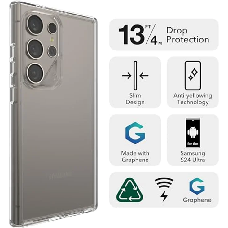 ZAGG Crystal Palace, Graphen-verstärkte Hülle für Samsung Galaxy S24 Ultra [6.8-Inch], Transparent, 4m Fallschutz, Verstärkt mit Graphen, Antimikrobielle Behandlung, 78 % recycelter Inhalt – Bild 3