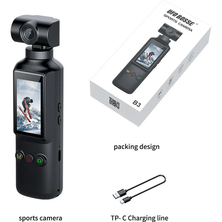 Exlene 4K-Handheld-Actionkamera, Vlog-Kamera mit 30 fps, 270-Grad-HD-Display, 64GB-Speicherkarte, Outdoor-Taschenkamera für Schüler und Studenten
