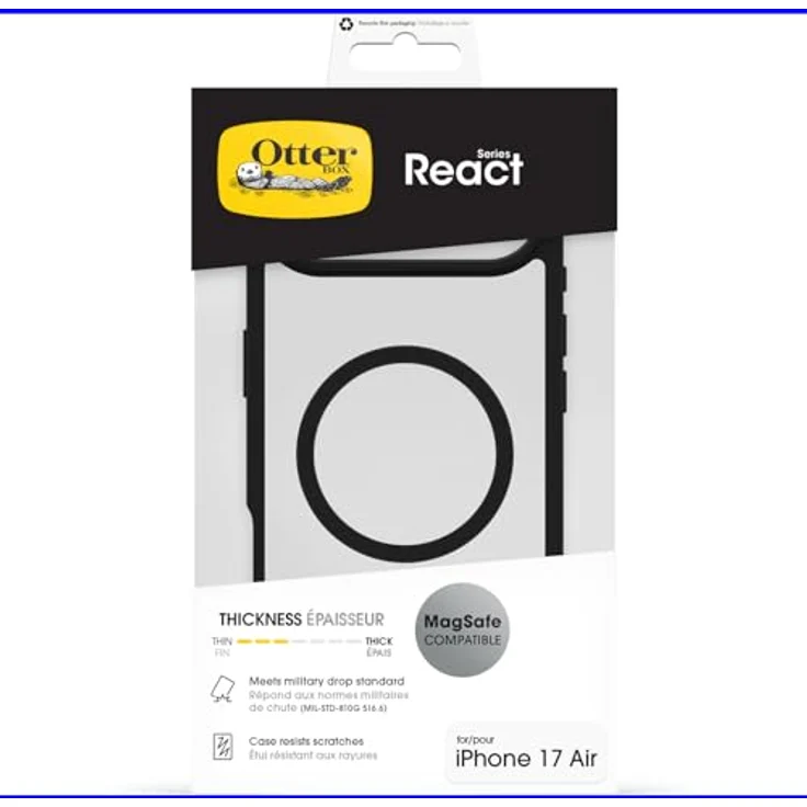 OtterBox React Series MagSafe Hülle für iPhone Air, ultraschlank, stoßfest, sturzsicher, getestet nach Militärstandard, Transparent/Schwarz – Bild 5