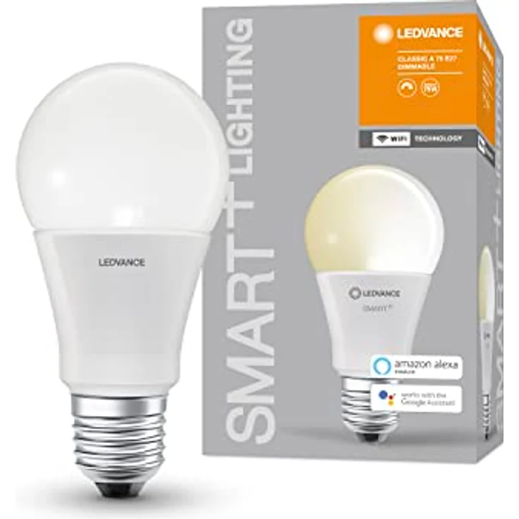 LEDVANCE Smarte LED-Lampe mit WiFi Technologie, Sockel E27, Dimmbar, Warmweiß (2700 K), ersetzt Glühlampen mit 75 W, SMART+ WiFi Classic Dimmable, 1er-Pack – Bild 4
