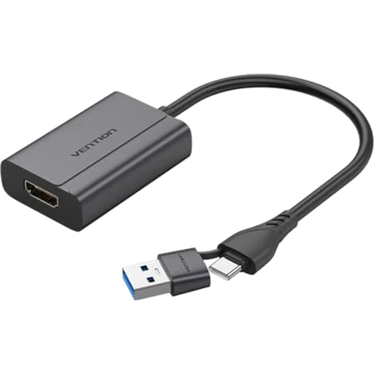 VENTION ACYHB USB C + USB A auf HDMI Adapter, 1080p @ 60Hz, Dual-Schnittstelle, tragbare Aluminiumlegierung, grau, kompatibel mit Windows und MacOS