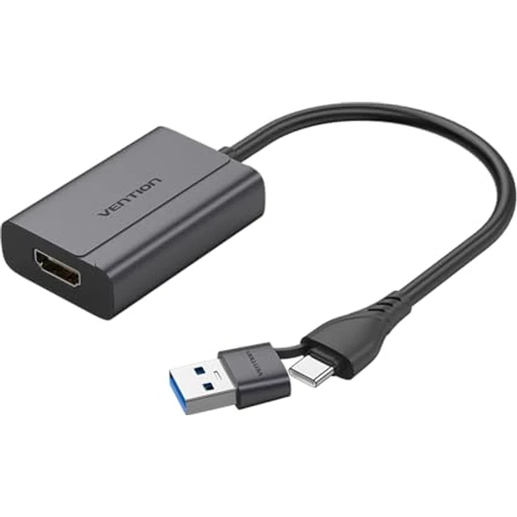 VENTION ACYHB USB C + USB A auf HDMI Adapter, 1080p @ 60Hz, Dual-Schnittstelle, tragbare Aluminiumlegierung, grau, kompatibel mit Windows und MacOS – Bild 1