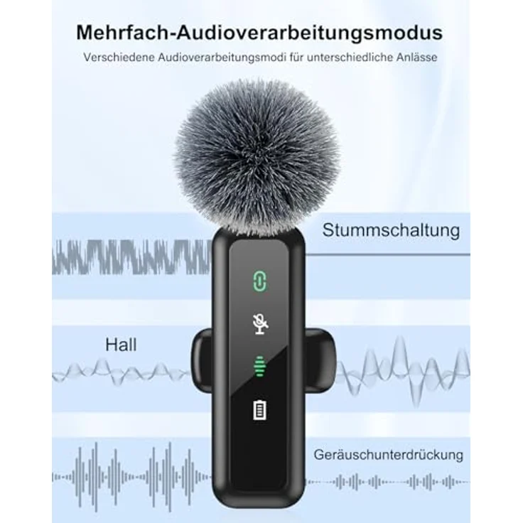 AUJQMYCA Kabelloses Lavalier-Mikrofon 2er-Pack mit 2,4 GHz, Rauschunterdrückung, 20 m Reichweite, USB-C und 14 h Akku – kompatibel mit iPhone 15/16/17 & Android, ideal für YouTube und TikTok – Bild 3