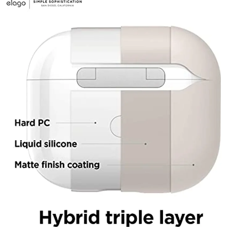 elago Liquid Hybrid Hülle Kompatibel mit AirPods 3 Case Cover - Dreischichtiger Strukturschutz, Voller Schutz, LED Sichtbar, Hochwertiges Silikon Schutzhülle (Taupe) – Bild 3