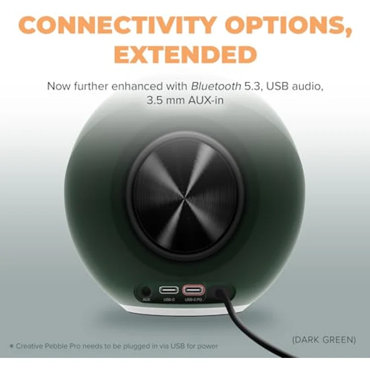 CREATIVE Pebble Pro (Schwarz), USB-C PC-Lautsprecher mit Bluetooth 5.3, RGB-Beleuchtung, USB-Audio und Mikrofonanschluss – Bild 5