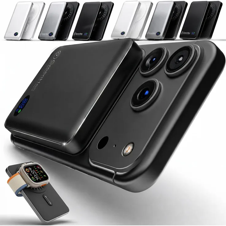 GreenHec MagSwift Duo Powerbank 10000 mAh, Schwarz, induktiv mit 15W Magnetic SpeedCharge, kompatibel mit iPhone 12-18 Pro Max