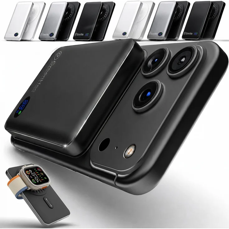 GreenHec MagSwift Duo Powerbank 10000 mAh, Schwarz, induktiv mit 15W Magnetic SpeedCharge, kompatibel mit iPhone 12-18 Pro Max