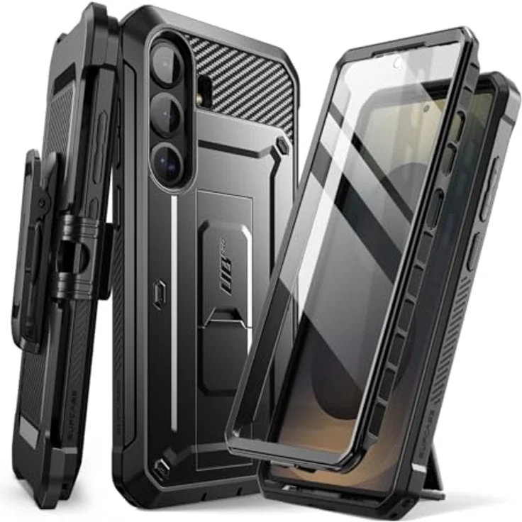 Supcase Galaxy S25 FE, Smartphone Hülle mit Gürtelclip, Schutzglas und stossfestem Design, Schwarz – Bild 1