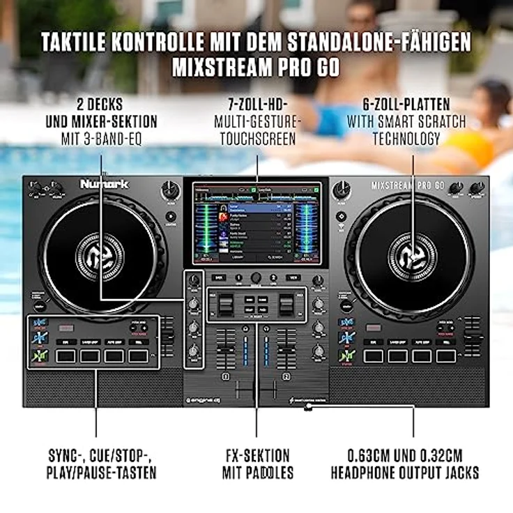 Numark Mixstream Pro Go - Standalone DJ-Controller mit Akku, DJ-Mixer, Lautsprechern, Amazon Music Unlimited, WLAN, Touchscreen, kompatibel mit Serato DJ – Bild 5