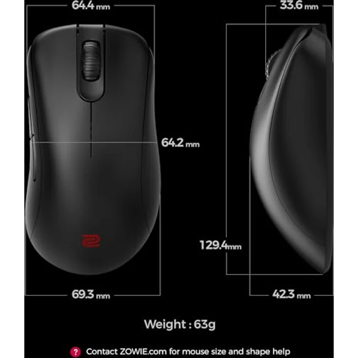 BenQ Zowie EC1-DW, Kabellose 4K-Maus mit 3950 Sensor, 63 g, asymmetrisch, treiberlos, optimierter 4K-Empfänger für E-Sport – Bild 2