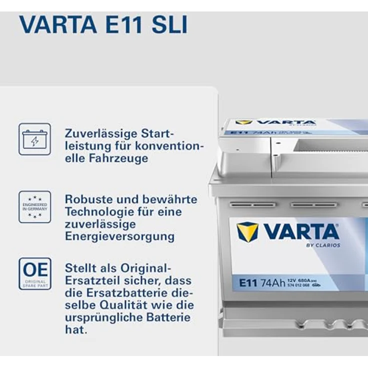 VARTA E11 Blue Dynamic 12V 74Ah 680A Autobatterie, wartungsfrei, Maße 278x175x190 mm, Schaltung 0, Pluspol rechts, inkl. 7,50 Pfand – Bild 2