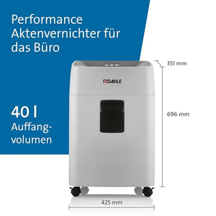 Dahle Deskside 504P Performance-Aktenvernichter, 40L, Sicherheitsstufe P-5, langlebige Verbundstahlwalzen, öl- und wartungsfrei, 13-15 Blatt Einzug – Bild 2