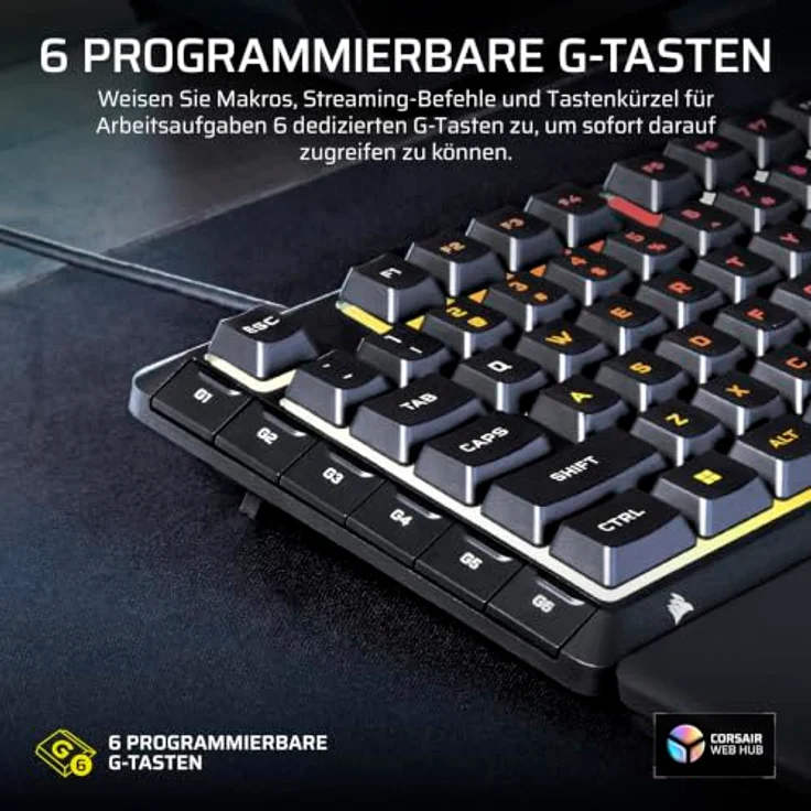 Corsair Skiff 100 Plus, Leise RGB Kabelgebundene Gaming-Tastatur mit 10-Zonen-RGB-Beleuchtung, IP53 Staub- und Spritzwasserschutz, Schwarz – Bild 3