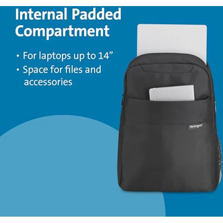 Kensington Laptop-Rucksack Simply Portable Lite, Kunstfaser schwarz, für Laptops bis 35,6 cm (14 Zoll), mit gepolsterten Schultergurten und Reißverschlussfach – Bild 5