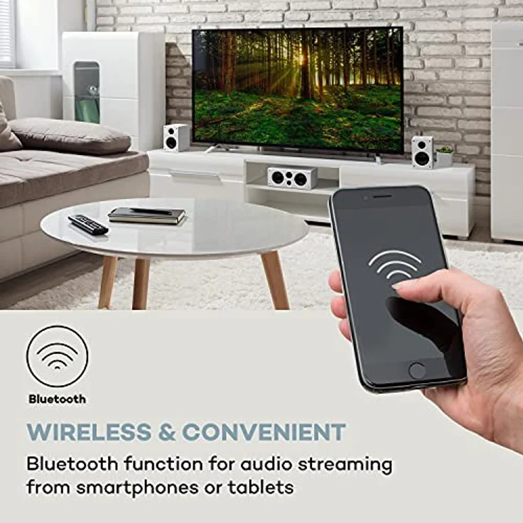 auna Areal 525 5.1 Soundsystem, Heimkinosystem, 5.1 Heimkinosystem, RMS, Subwoofer, 4 oder 5 Satellit, AUX-Eingang, Heimkino mit 125 Watt, weiß – Bild 4