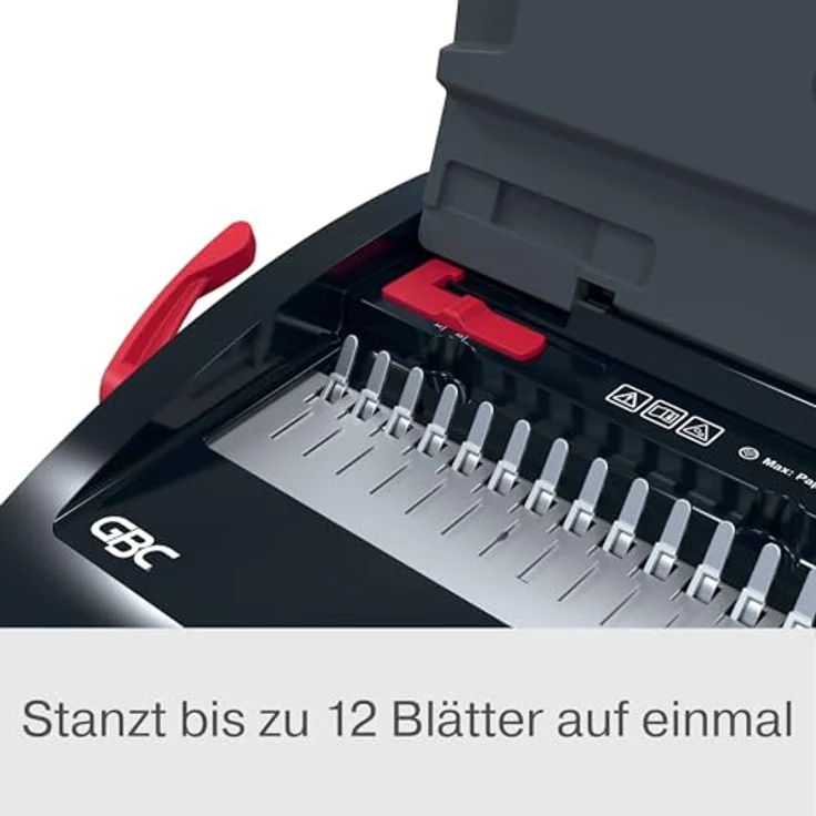 GBC CombBind CB12, Manuelles Bindegerät für bis zu 165 A5/A4-Blätter, 12 Blatt Stanzer, kompaktes Design, Schwarz/Silber, 4410060 – Bild 5