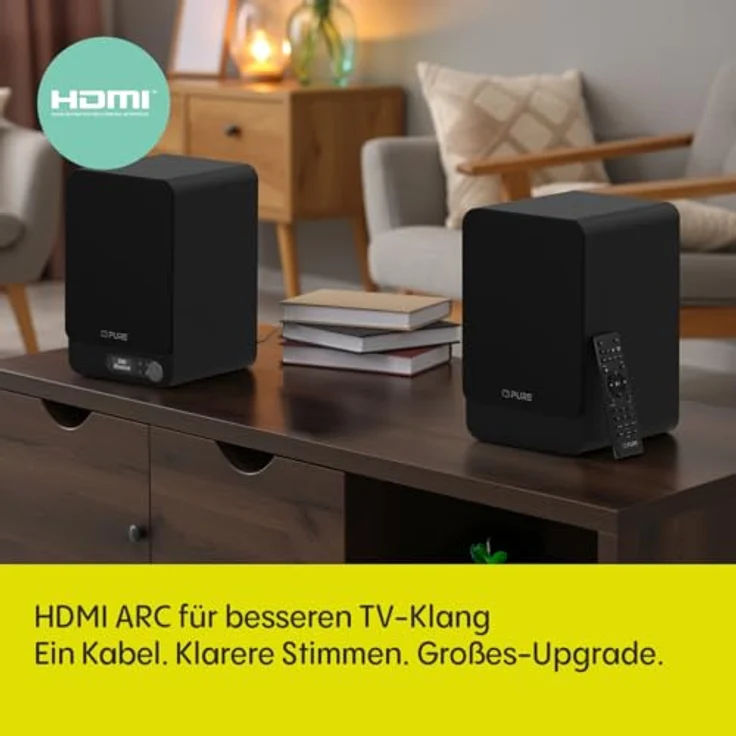 Pure Classic Active TV HiFi Radio Soundsystem, echtes Stereo mit HDMI ARC, Bluetooth 5.3, DAB+ & FM Radio, USB-C Soundkarte, OLED Display, Fernbedienung, Schwarz – Bild 3