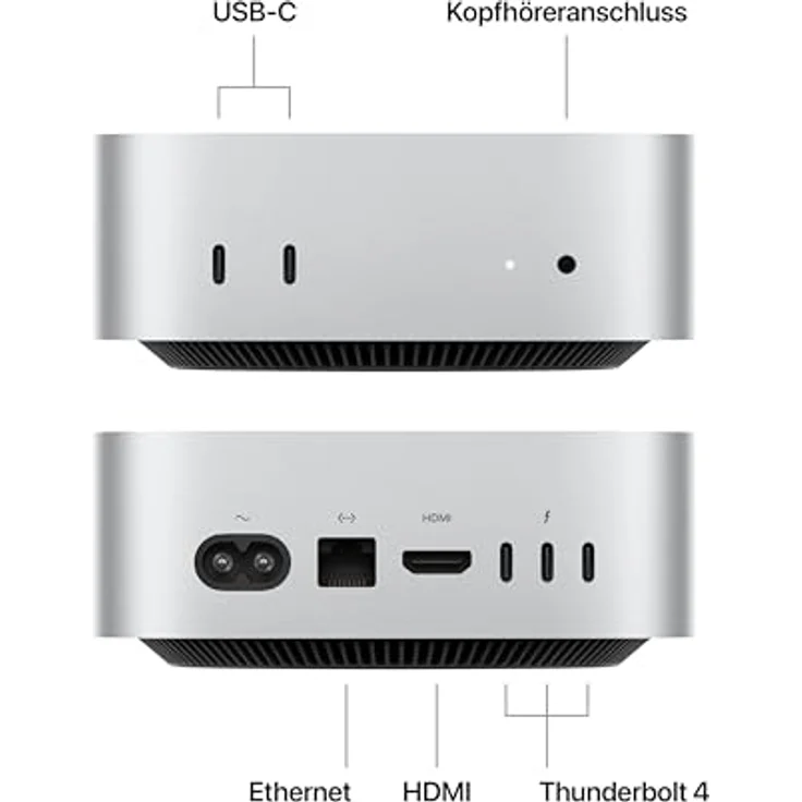 Apple Mac Mini (2024), Apple M4 MU9D3D/A 16 GB RAM, 256 SSD, macOS, Silber – Bild 2