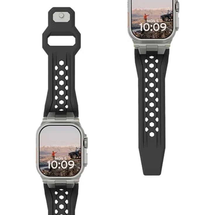 UAG Monarch Strap, Uhrenarmband für Apple Watch Ultra/42/44/45/46mm, Silikon, schwarz/titan, hohe Strapazierfähigkeit und Tragekomfort – Bild 1