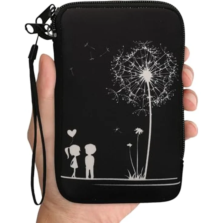 kwmobile Tasche für Nintendo 3DS XL, Neopren Hülle mit Pusteblume Love Design in Weiß Schwarz, wasserabweisend und mit Reißverschluss – Bild 4