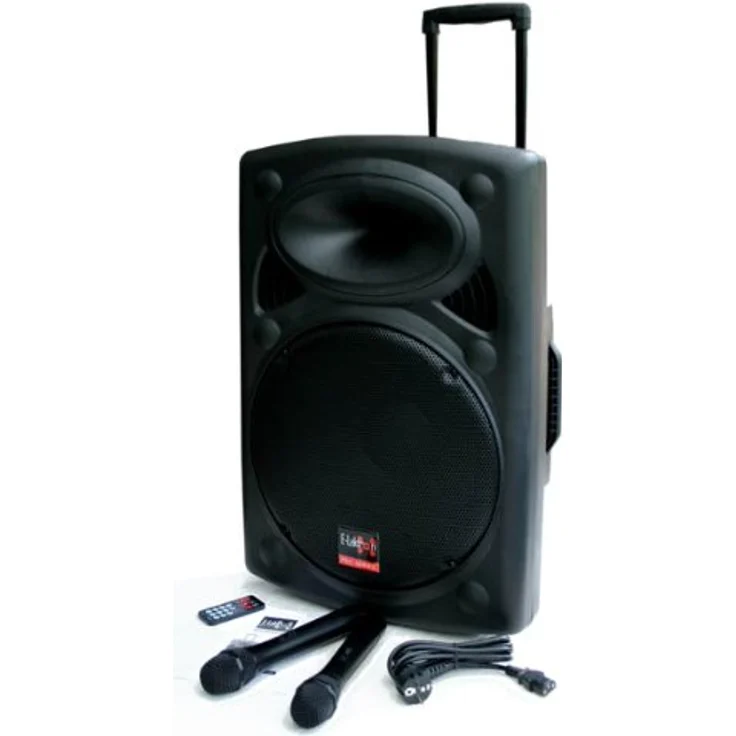 E-Lektron EL38-M 900W mobile PA Sound Anlage mit Akku, Bluetooth, USB/SD-Player und 2 Funkmikrofonen, tragbar mit Handgriff und Rollen – Bild 8