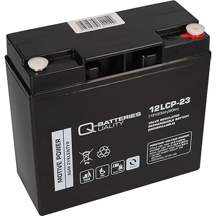 WSB 6-DZM-20/6DZM-18 Bleiakku 12V - 23Ah AGM Zyklentyp QB, wartungsfrei, hohe Lebensdauer, ideal für Medizintechnik und Elektroboote