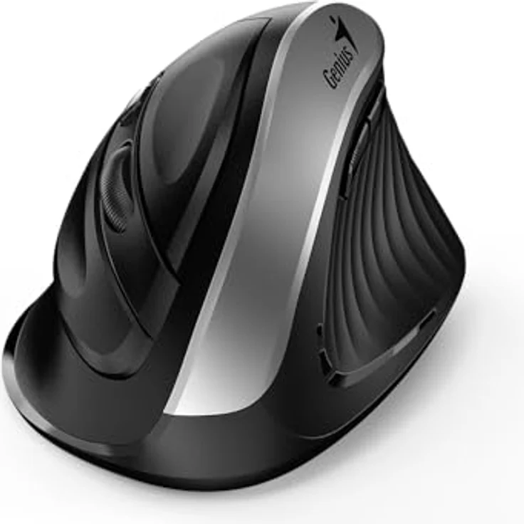 Genius Ergo 8250S, Ergonomische kabellose USB-Maus mit optischem Sensor und 1600 dpi, schwarz-silber – Bild 3