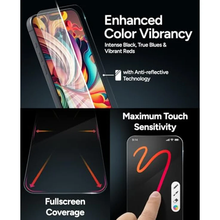 ZAGG InvisibleShield Glass XTR4, Displayschutz aus gehärtetem Glas für iPhone 16 und iPhone 15 [6.1-Inch], Hüllentauglich, Blaulichtfilter, einfache Installation, Graphen verstärkt, stoßfest, Schwarz – Bild 5