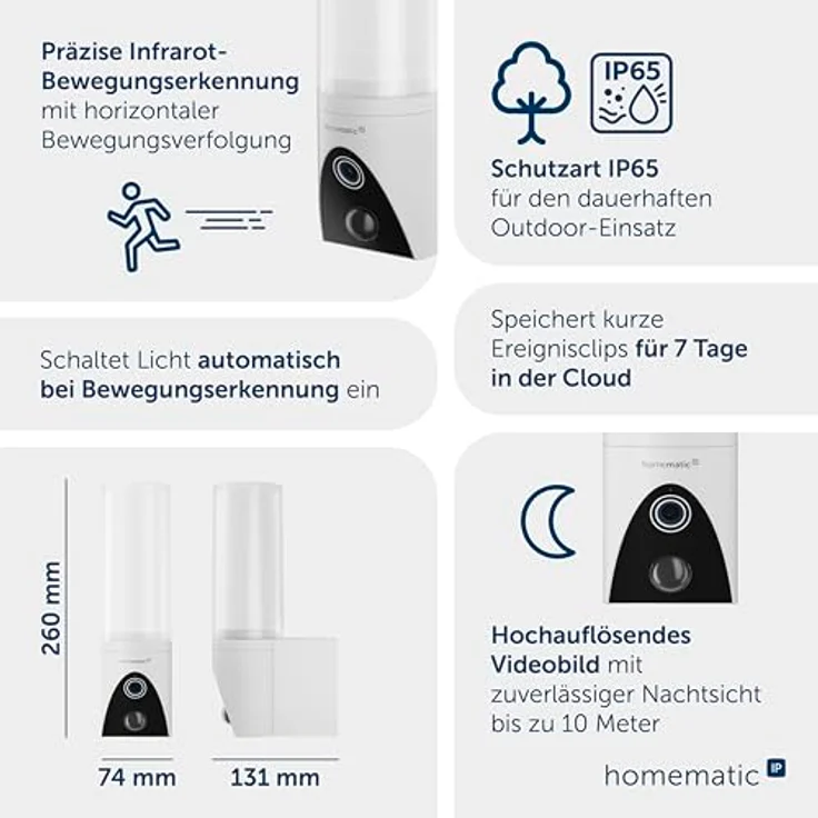 Homematic IP Außenlichtkamera, Smart Home Überwachungskamera mit AI Bewegungs-/Geräuscherkennung, 4 MP, LED-Flutlicht, Nachtsicht, Zwei-Wege-Audio, 162947A0 – Bild 3