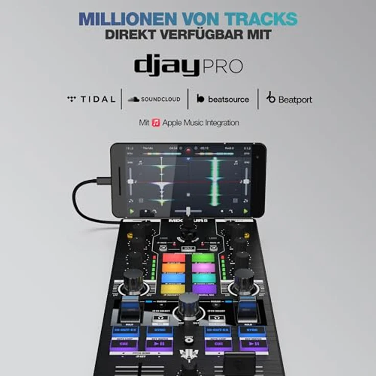 Reloop Mixtour Pro, Portable DJ Controller für Algoriddim djay Pro, 4-Deck mit Crossfader Fusion & Neural Mix Technologie – Bild 5