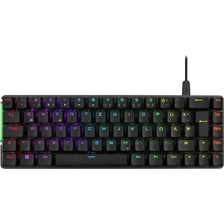 Asus ROG Falchion ACE HFX DE Gaming-Tastatur, kompakte 65 % Tastatur mit vorgelubten ROG NX-Schaltern und interaktivem Touchpanel, schwarz – Bild 1