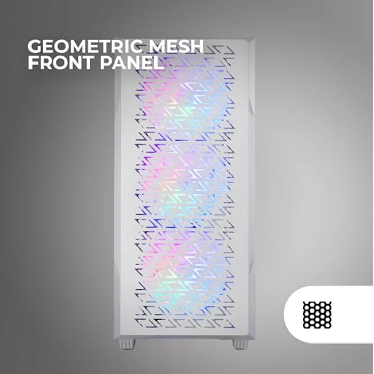 Mars Gaming MC-GEO ATX Gaming Gehäuse, 4x 120mm FRGB Lüfter, Seitenfenster aus gehärtetem Glas, Flüssigkeitskühlung bis 360mm, Weiß – Bild 4