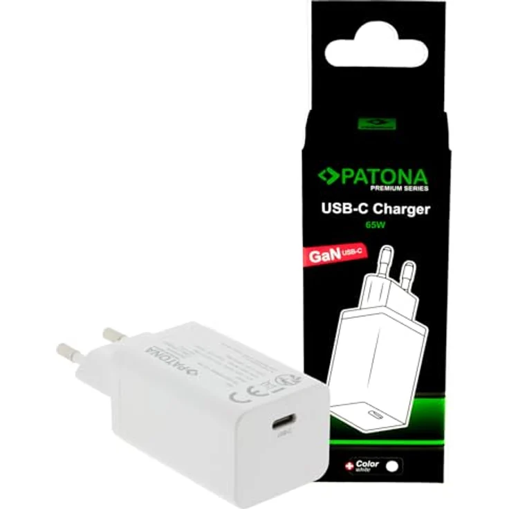 PATONA Premium GaN 65W PD3.0 Schnell-Ladegerät, 1x USB-C Port, QC3.0 | Weiß | Kompakt, langlebig & sicher, weltweit einsetzbar (100-240V) – Bild 1