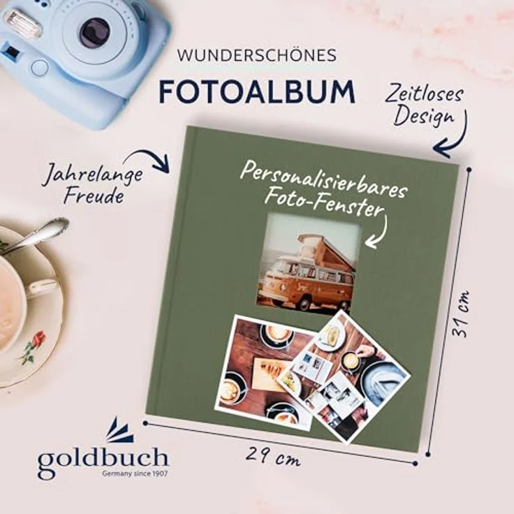 goldbuch Bella Vista 27 309 Fotoalbum, Erinnerungsalbum im Format 30 x 31 cm, 60 weiße Seiten, Pergamin-Trennblätter, Leineneinband in Grün mit Bildausschnitt Artischocke – Bild 2