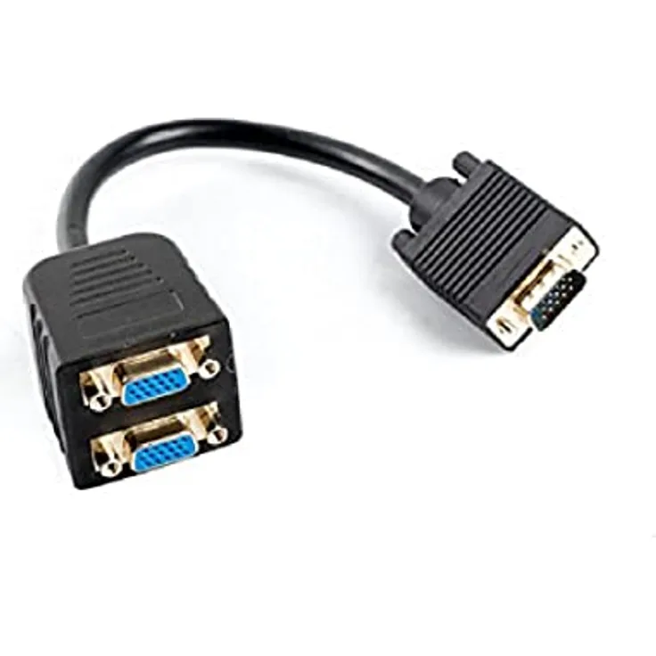 lanberg AD-0020-BK Vga (15Pol) Stecker auf 2X Vga (15Pol) Buchse Adapter Splitter mit Kabel, 20 cm schwarz