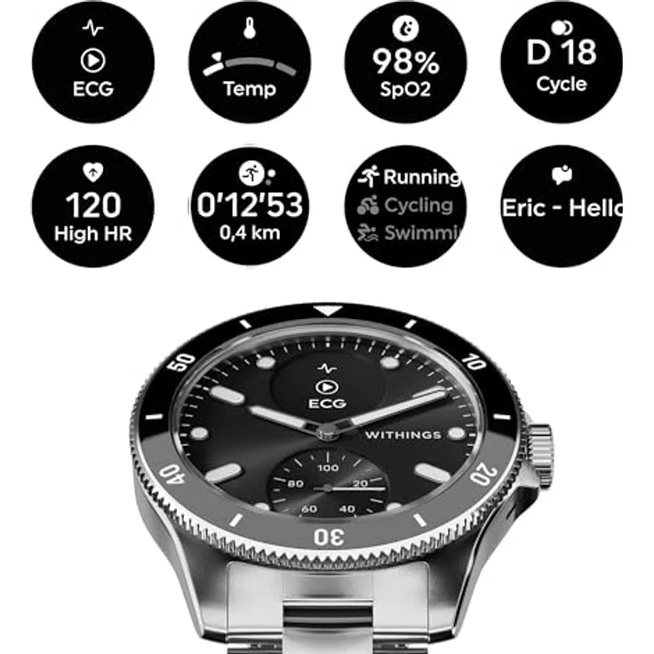 Withings ScanWatch Nova Smartwatch, EKG, Temperaturverfolgung, 10 ATM, Saphierglas – Bild 4