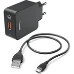 Hama Schnellladegerät, mit Ladekabel Micro USB, 19,5W (Set, Qualcomm Quick Charge 3.0, USB Ladegerät, für Handy, Smartphone, Tablet, Power Pack, Micro-USB Ladegerät, schnellladen, klein) schwarz - Preisvergleich