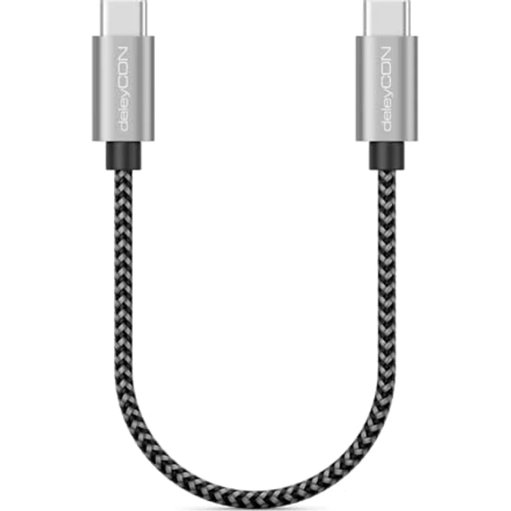 deleyCON 0,15m USB C Kabel PD3.0, 60W Schnellladekabel für iPhone 16, Samsung Galaxy S24, Pixel, iPad Pro, MacBook Air – Kurzes USB-C auf USB-C Ladekabel aus geflochtenem Nylon – Bild 3