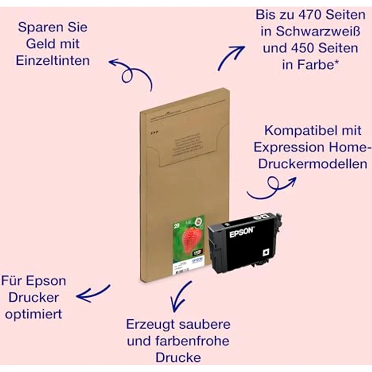 Epson Original 29 Tinte Erdbeere, XP-235 XP-332 XP-335 XP-432 XP-435 XP-245 XP-342 XP-345 XP-442 XP-445 XP-247 XP-257 XP-255 XP-352 XP-355 XP-452 XP-455, (Multipack 4-farbig) – Bild 2