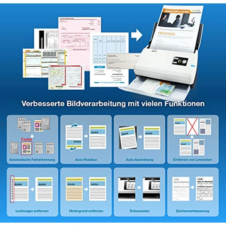 Plustek SmartOffice PN30U Duplex netzwerkfähiger Dokumentenscanner mit Ultraschall- Doppelblatterkennung (ADF, 600dpi, 30ppm) inkl. DocAction Software für Windows und Mac – Bild 4