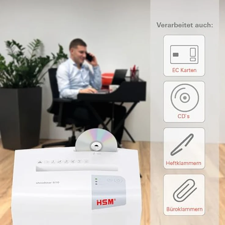 HSM shredstar S10 Aktenvernichter, Sicherheitsstufe P-2, 10 Blatt (Streifenschnitt) mit CD-Schredder – Bild 6